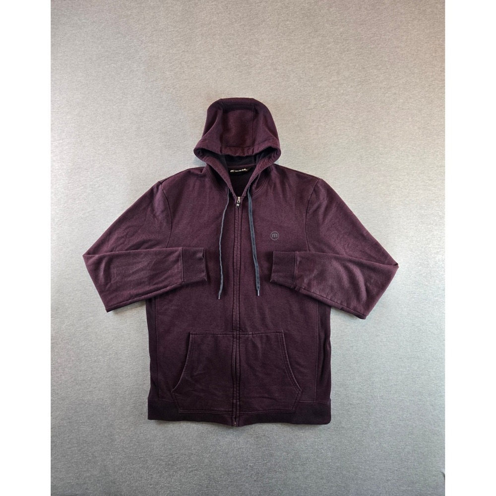 Travis Mathew Full Zip Hoodie Mens Large Burgundy Heathered Fleece Jacket Peru